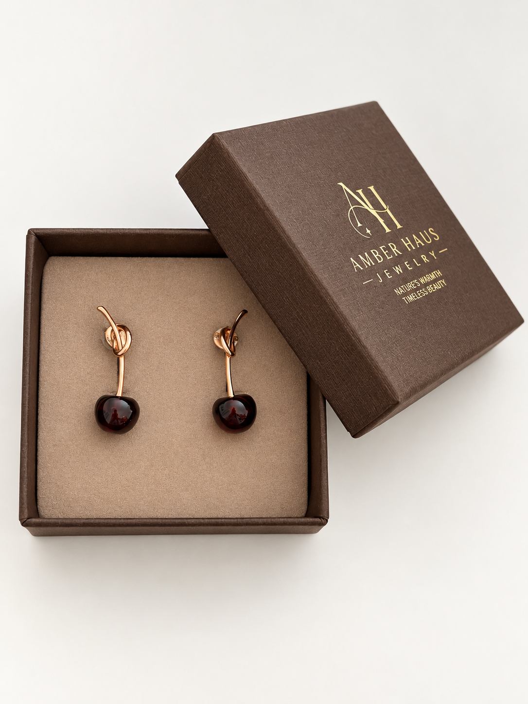 Cognac Baltic Amber Cherry Drop Earrings