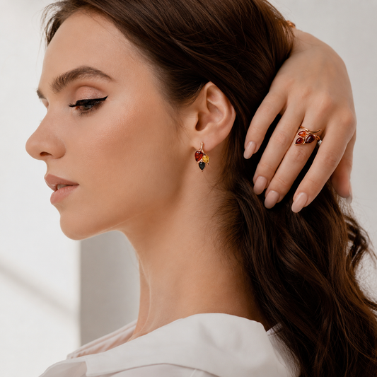 Multicolor Baltic Amber Triple Drop Earrings