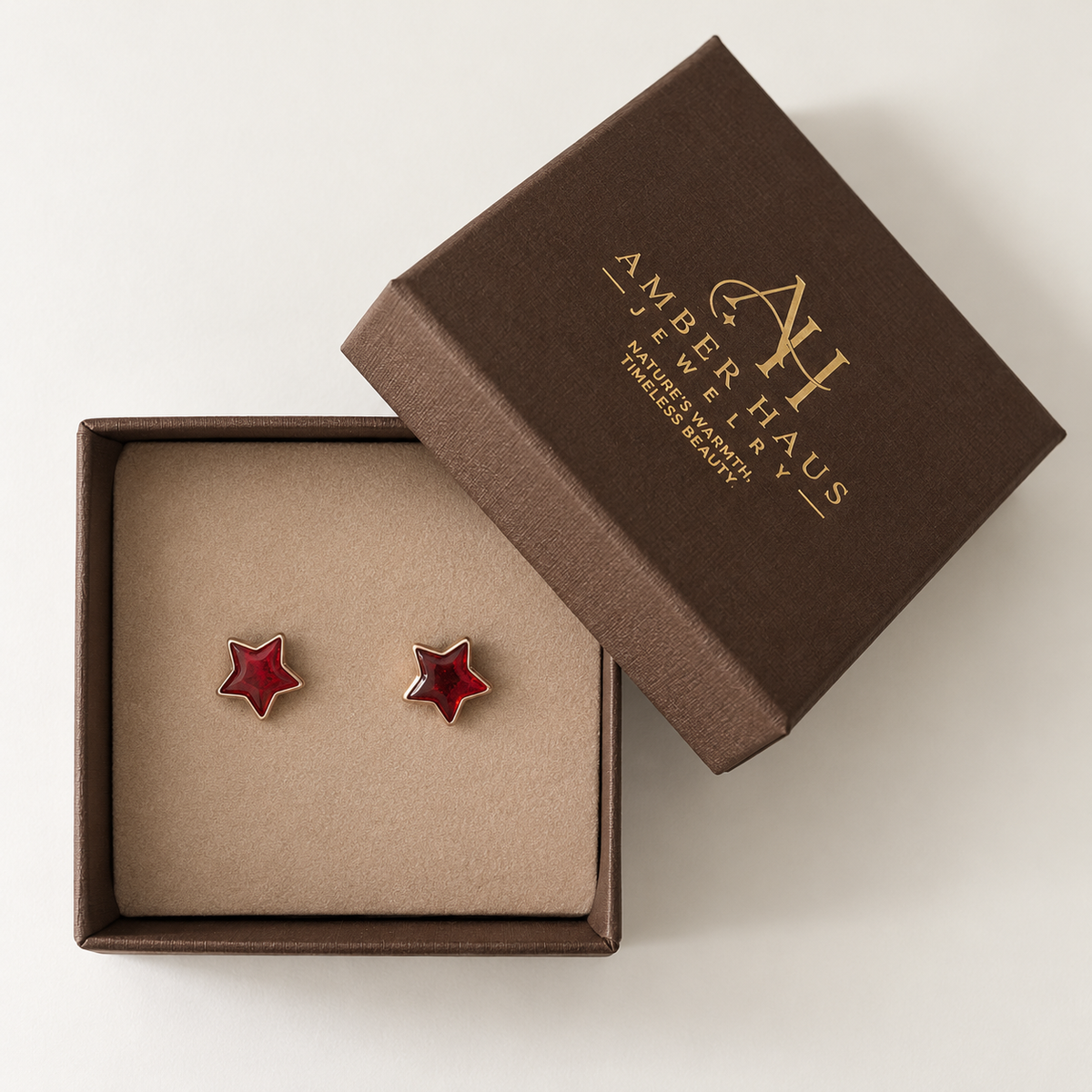 Cognac Baltic Amber Star Stud Earrings