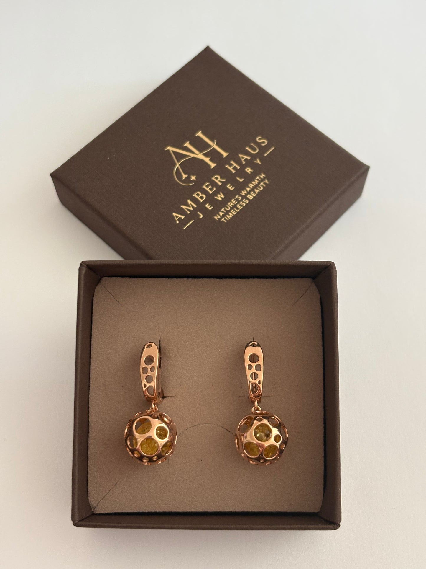 Sculptural Baltic Amber Sphere Drop Earrings