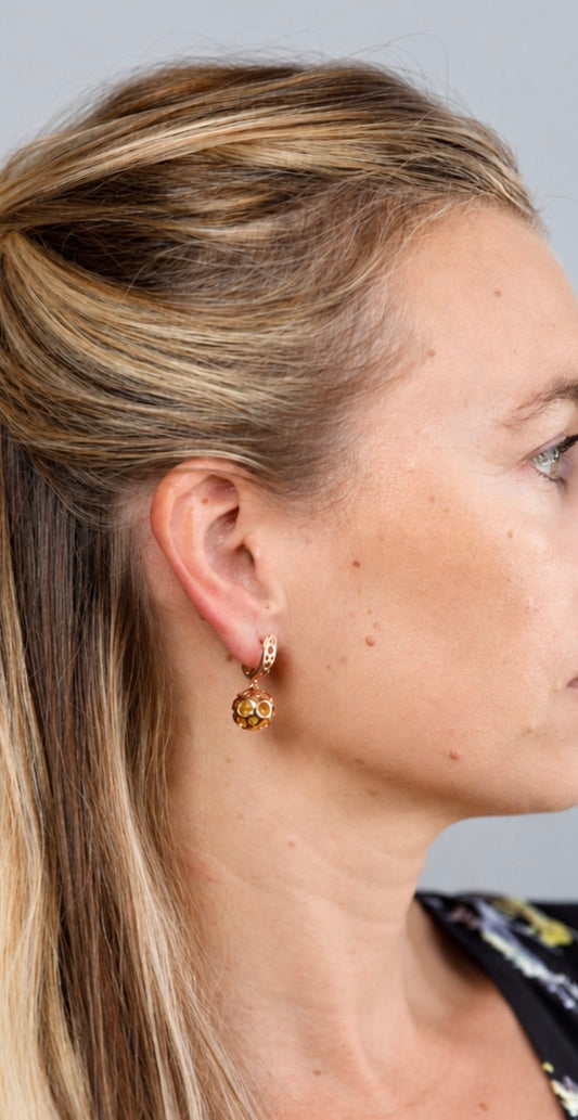 Sculptural Baltic Amber Sphere Drop Earrings