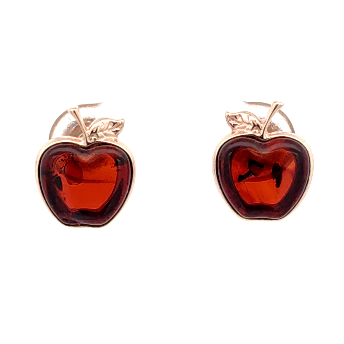 Petite Baltic amber apple stud earrings in sterling silver