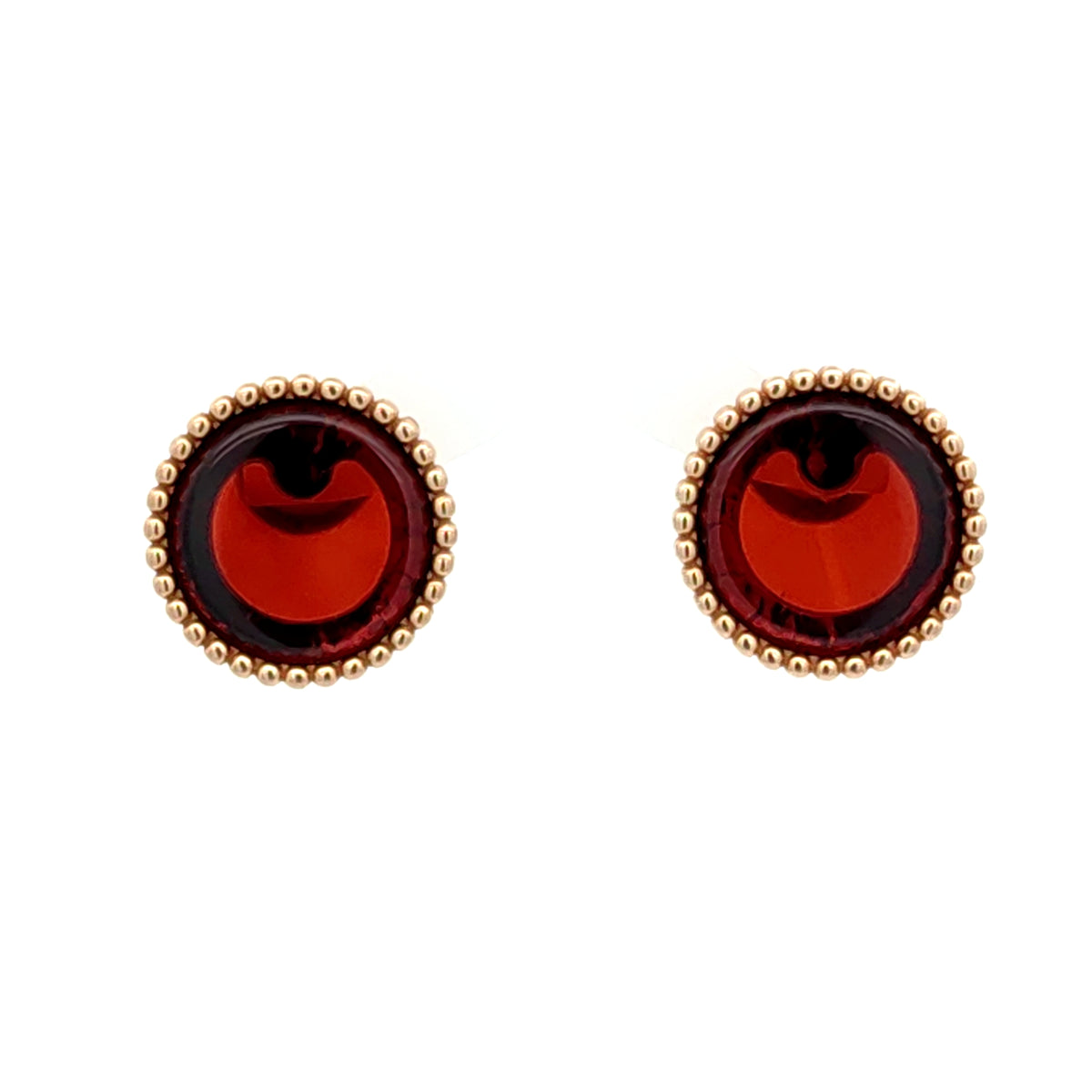 Natural Baltic Amber Round Stud Earrings, 925 Sterling Silver, 14K Rose Gold Plated, Nickel Free