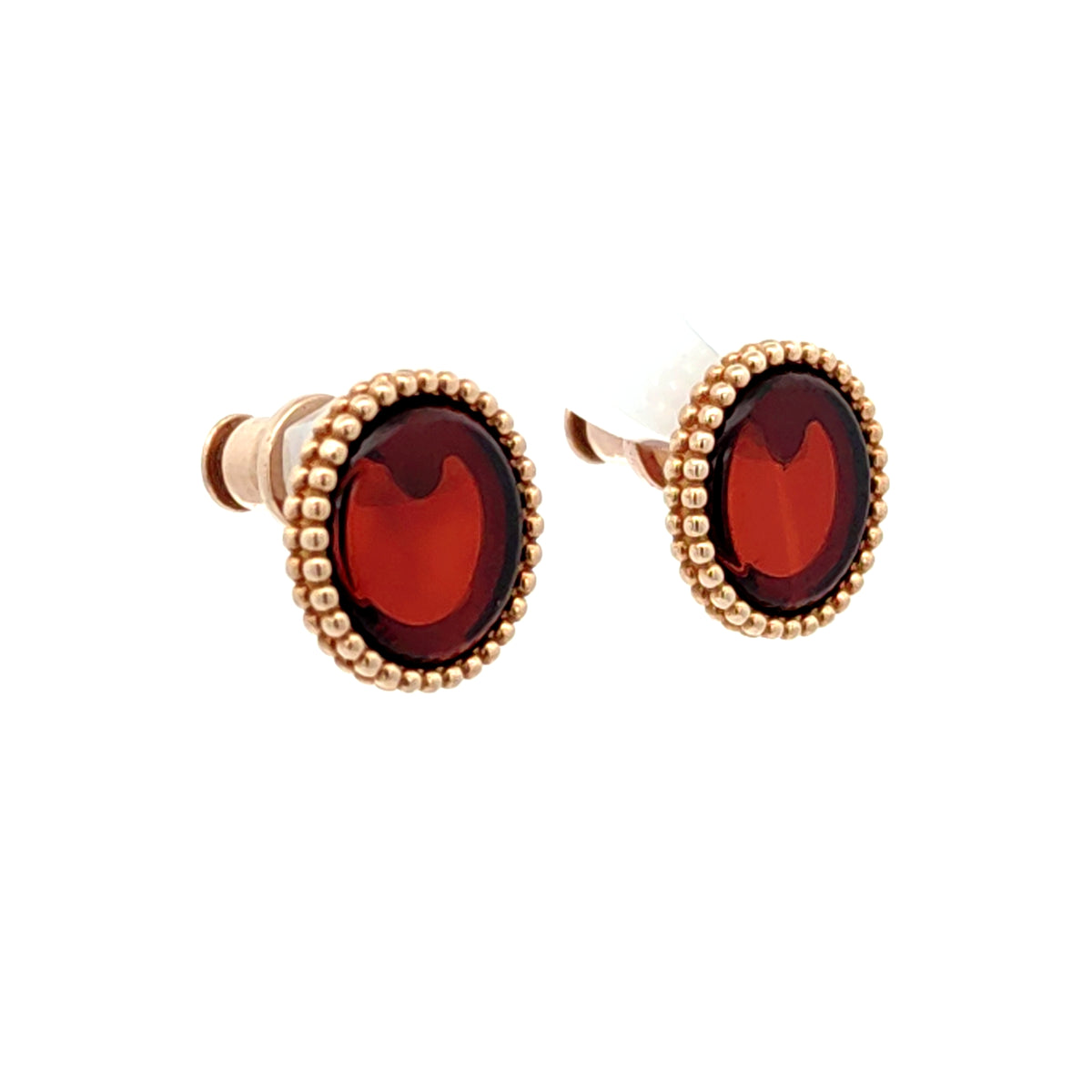 Natural Baltic Amber Round Stud Earrings, 925 Sterling Silver, 14K Rose Gold Plated, Nickel Free