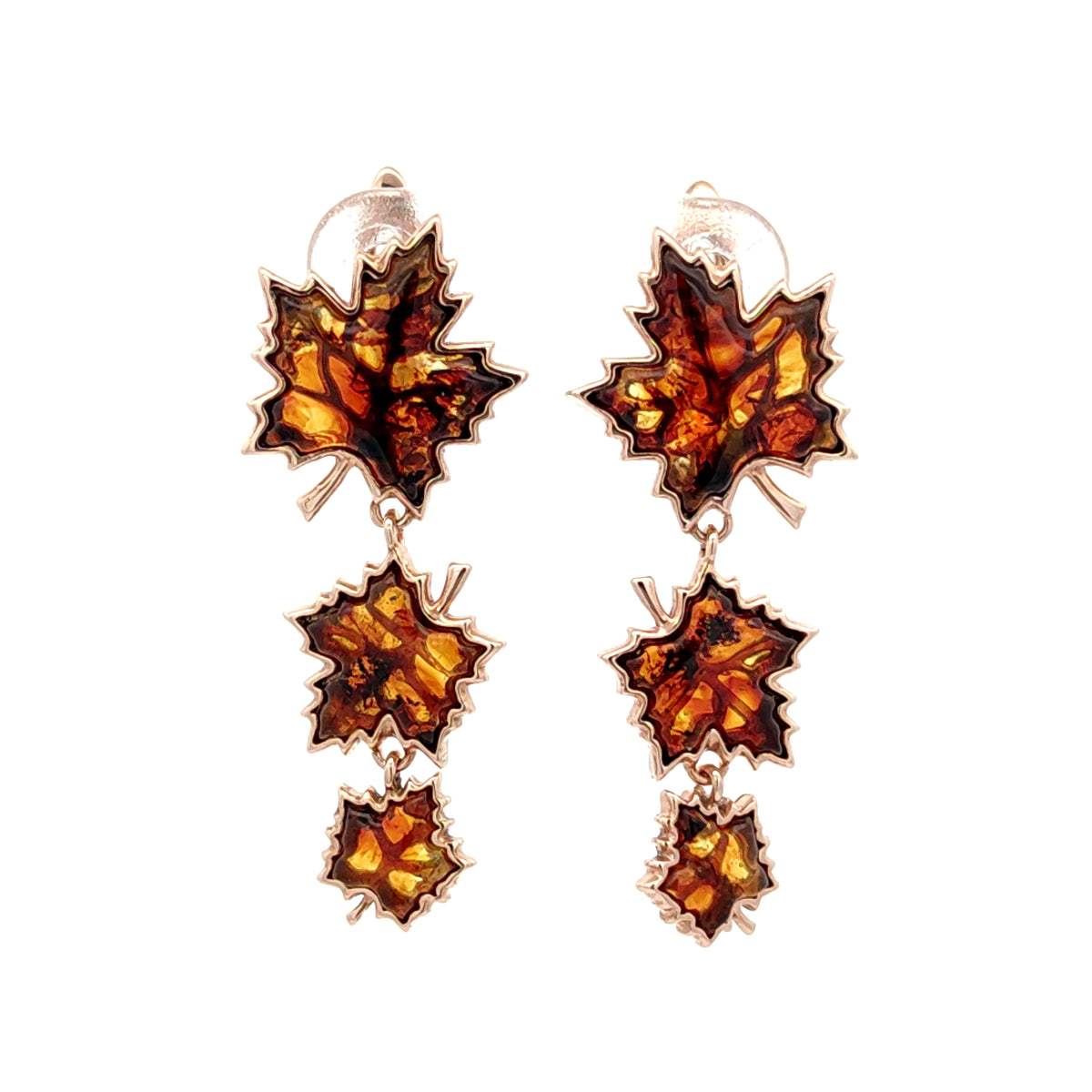 Natural Baltic Amber Maple Leaf Drop Earrings