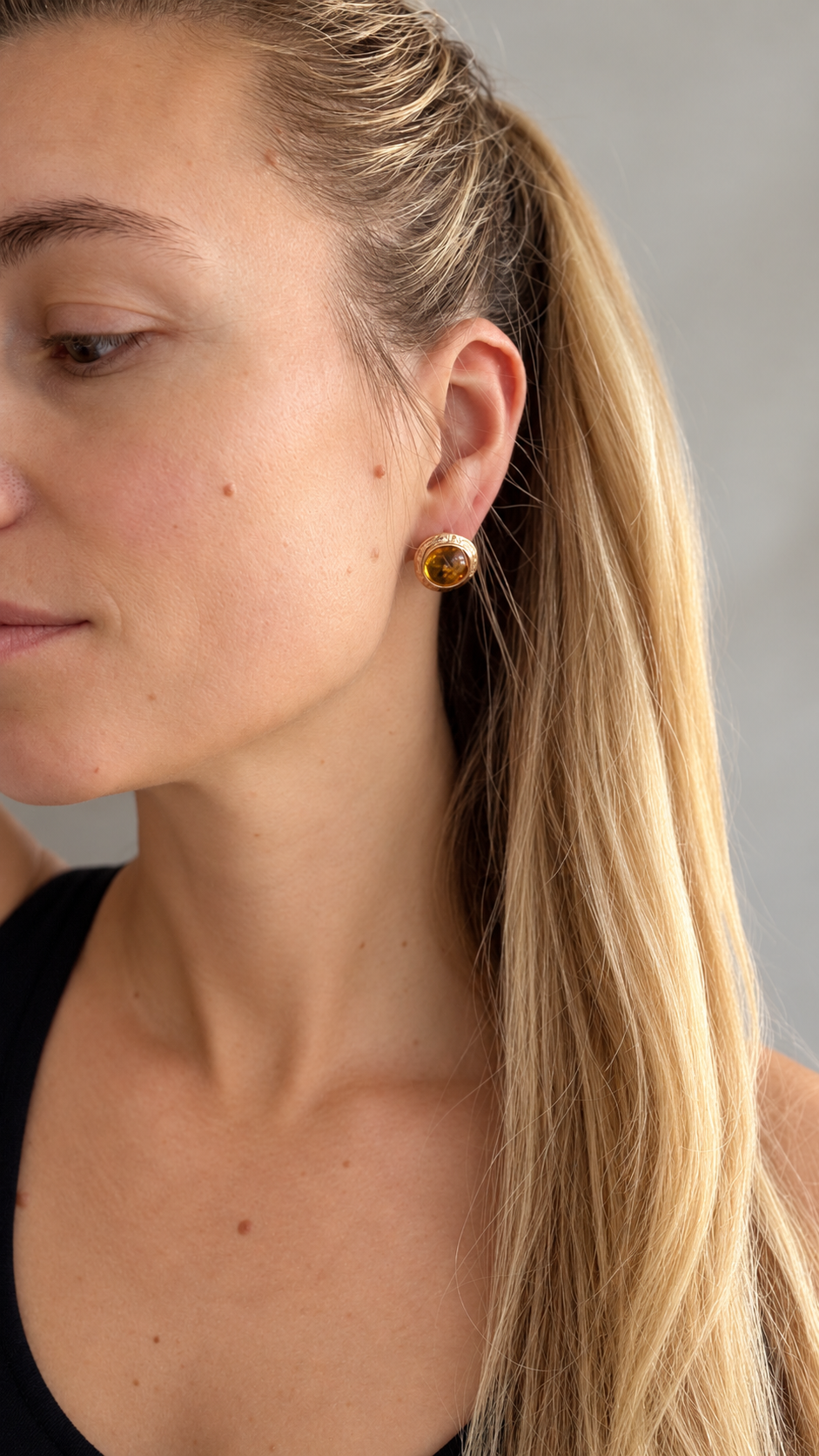 Round Baltic Amber Earrings in Rose Gold Plated Sterling Silver