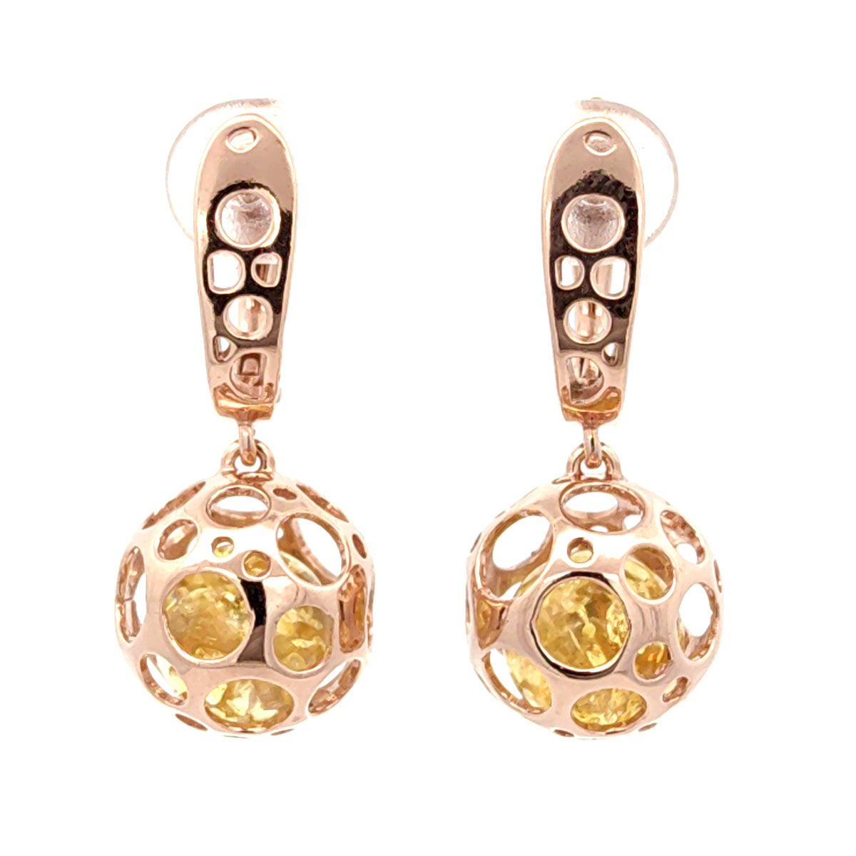 Sculptural Baltic Amber Sphere Drop Earrings