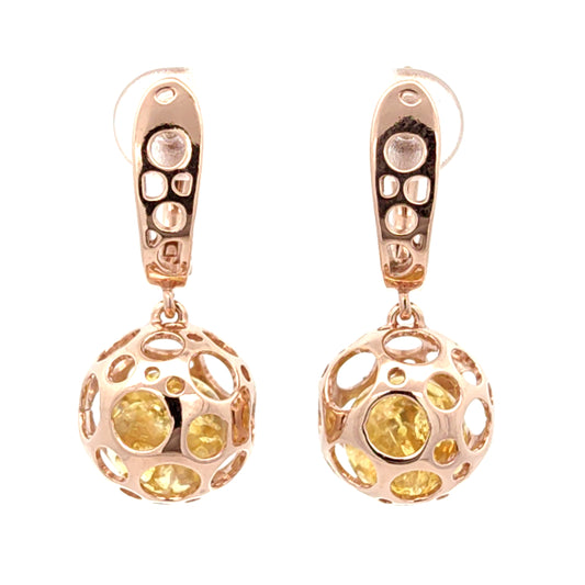 Sculptural Baltic Amber Sphere Drop Earrings