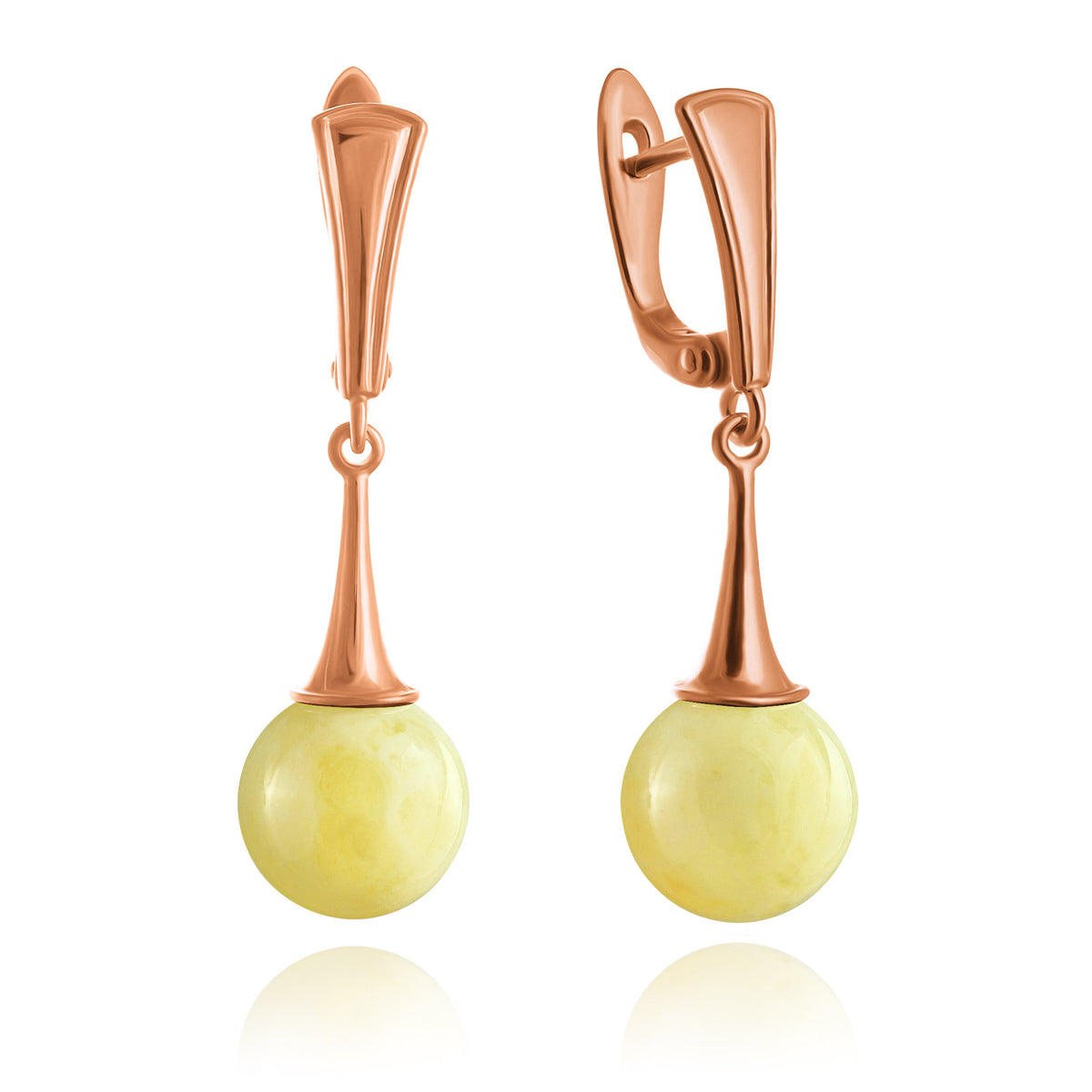 Creamy yellow Drop Earrings, 925 Sterling Silver, 14K Rose Gold Plated, Nickel Free