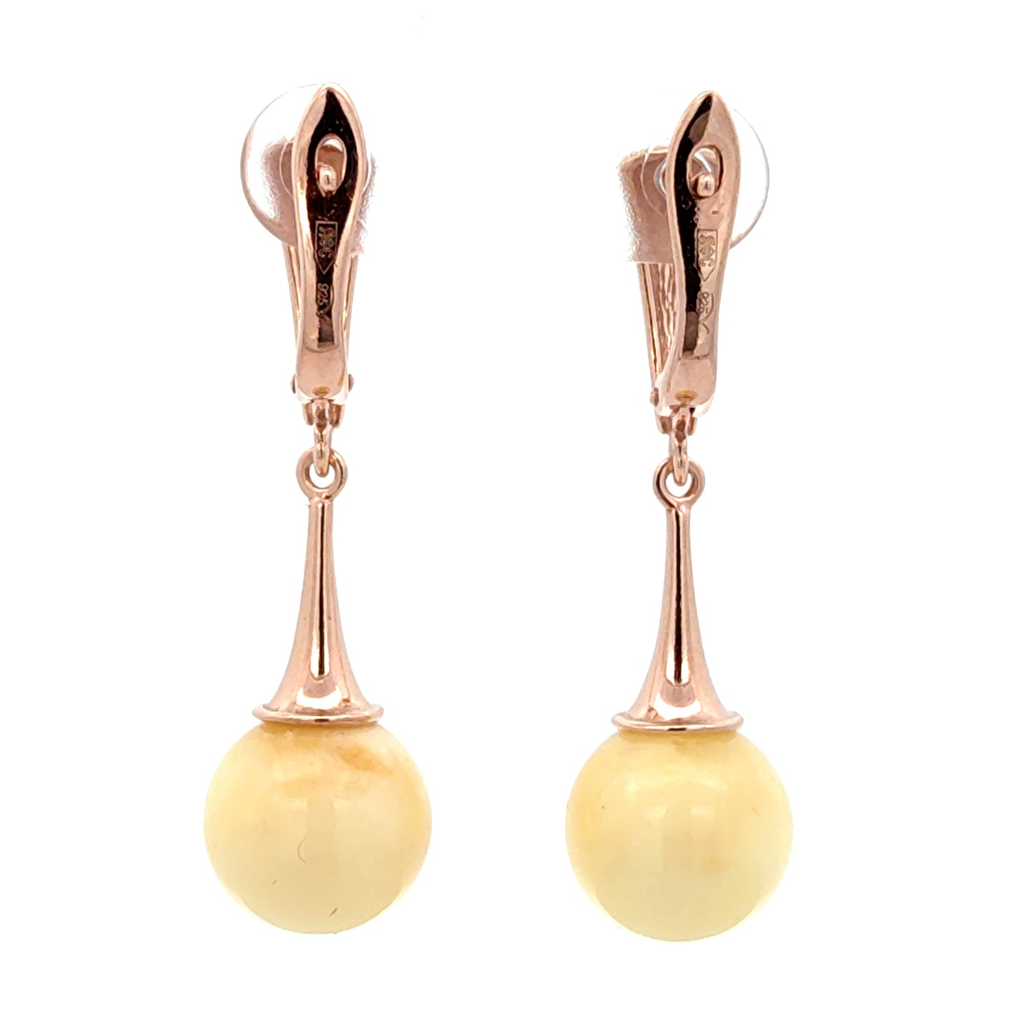 Creamy yellow Drop Earrings, 925 Sterling Silver, 14K Rose Gold Plated, Nickel Free