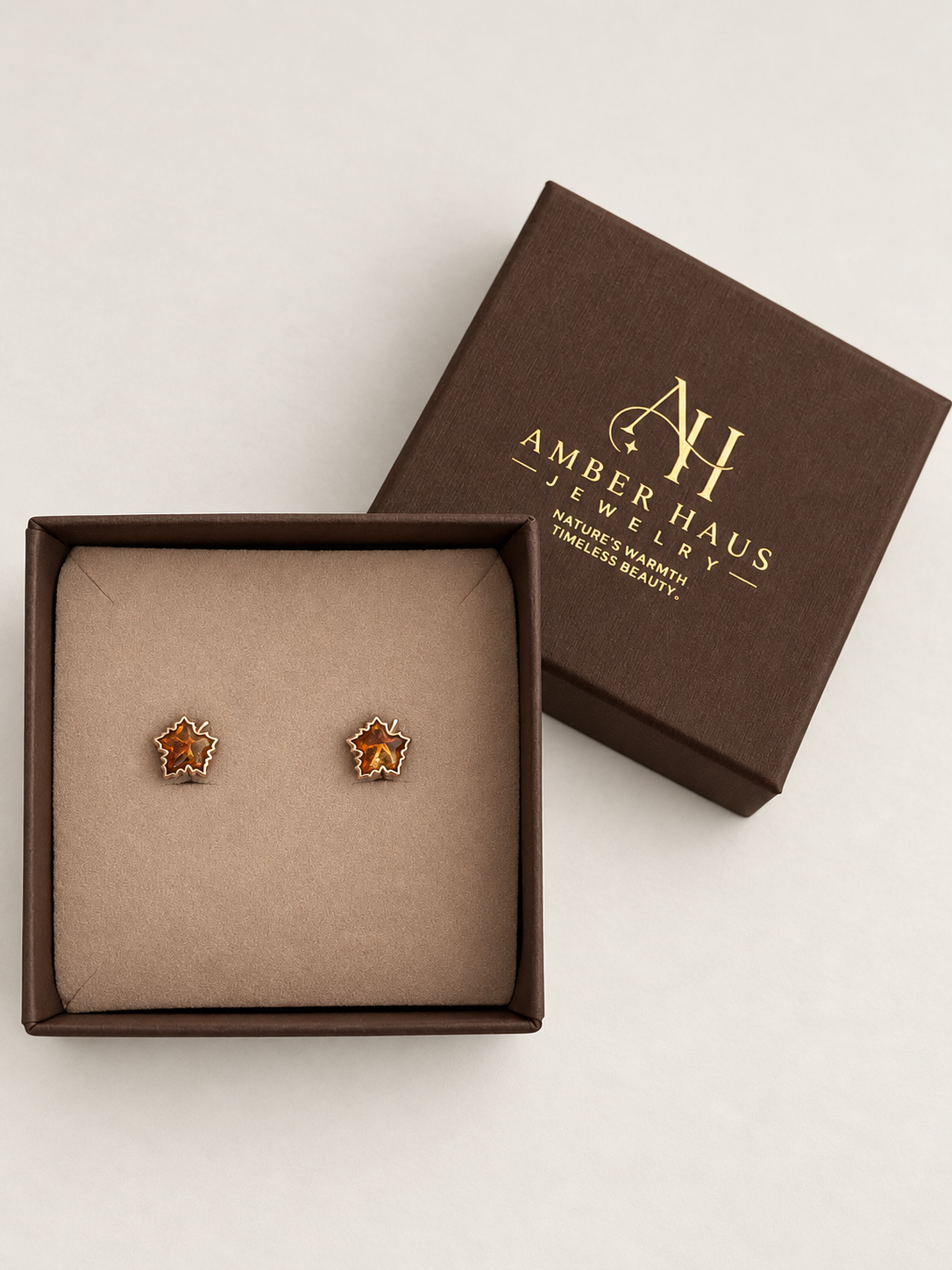 Petite Baltic Amber Maple Leaf Stud Earrings