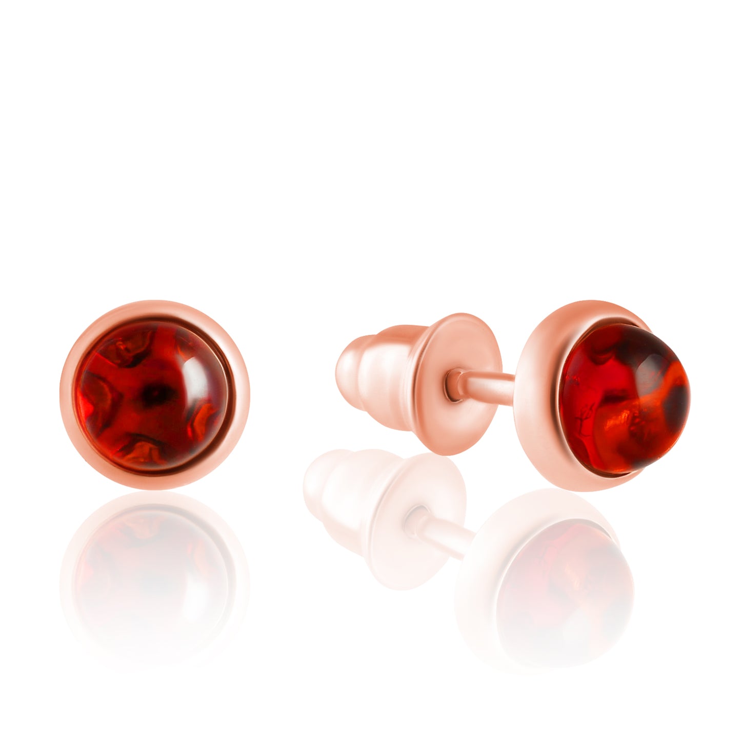 Natural Baltic Amber Stud Earrings, 925 Sterling Silver, 14K Rose Gold Plated, Nickel Free