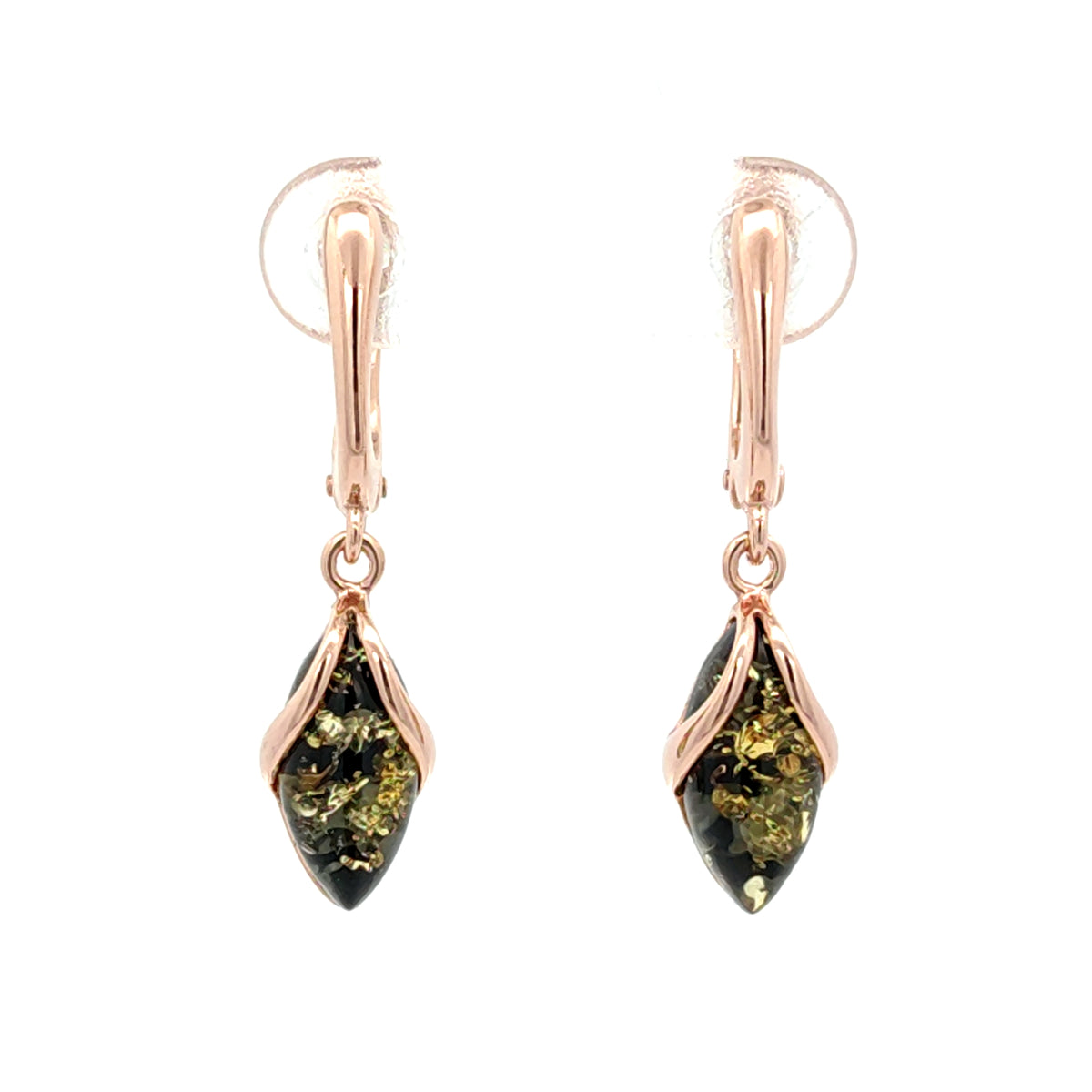 Natural Baltic Amber Drop Earrings in Rose Gold Plated Sterling Silver