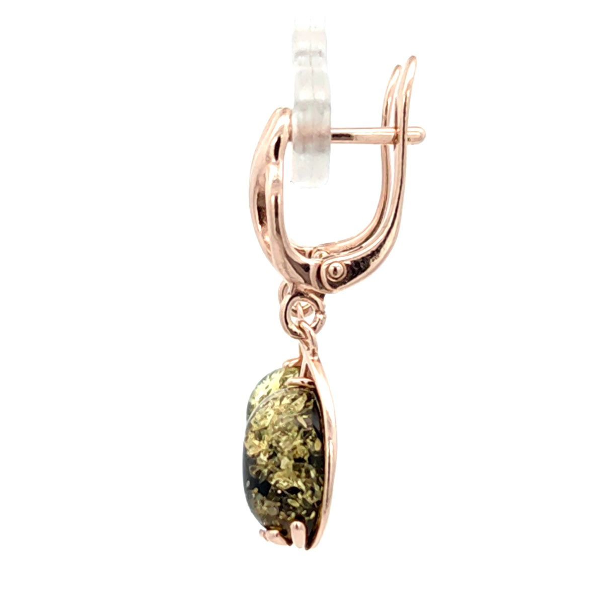 Green Baltic Amber Long Drop Earrings
