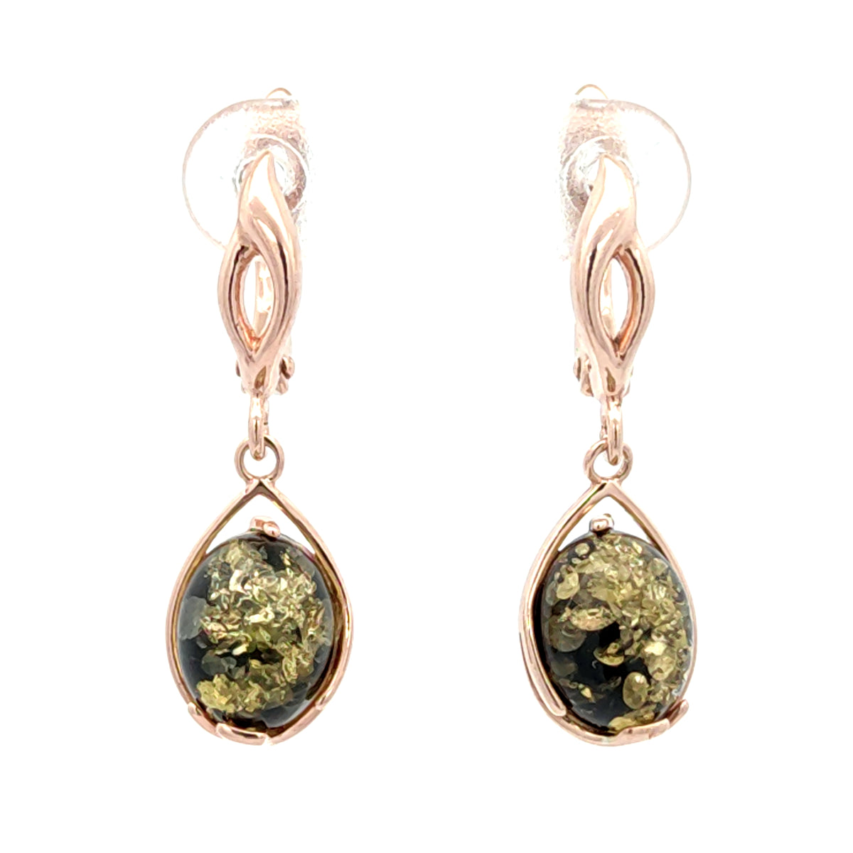 Green Baltic Amber Long Drop Earrings