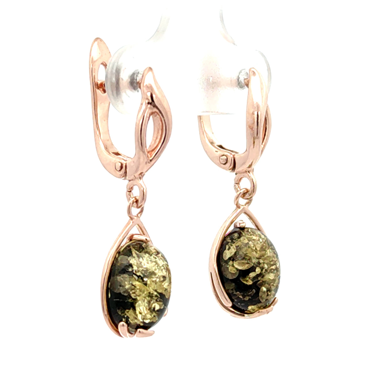 Green Baltic Amber Long Drop Earrings
