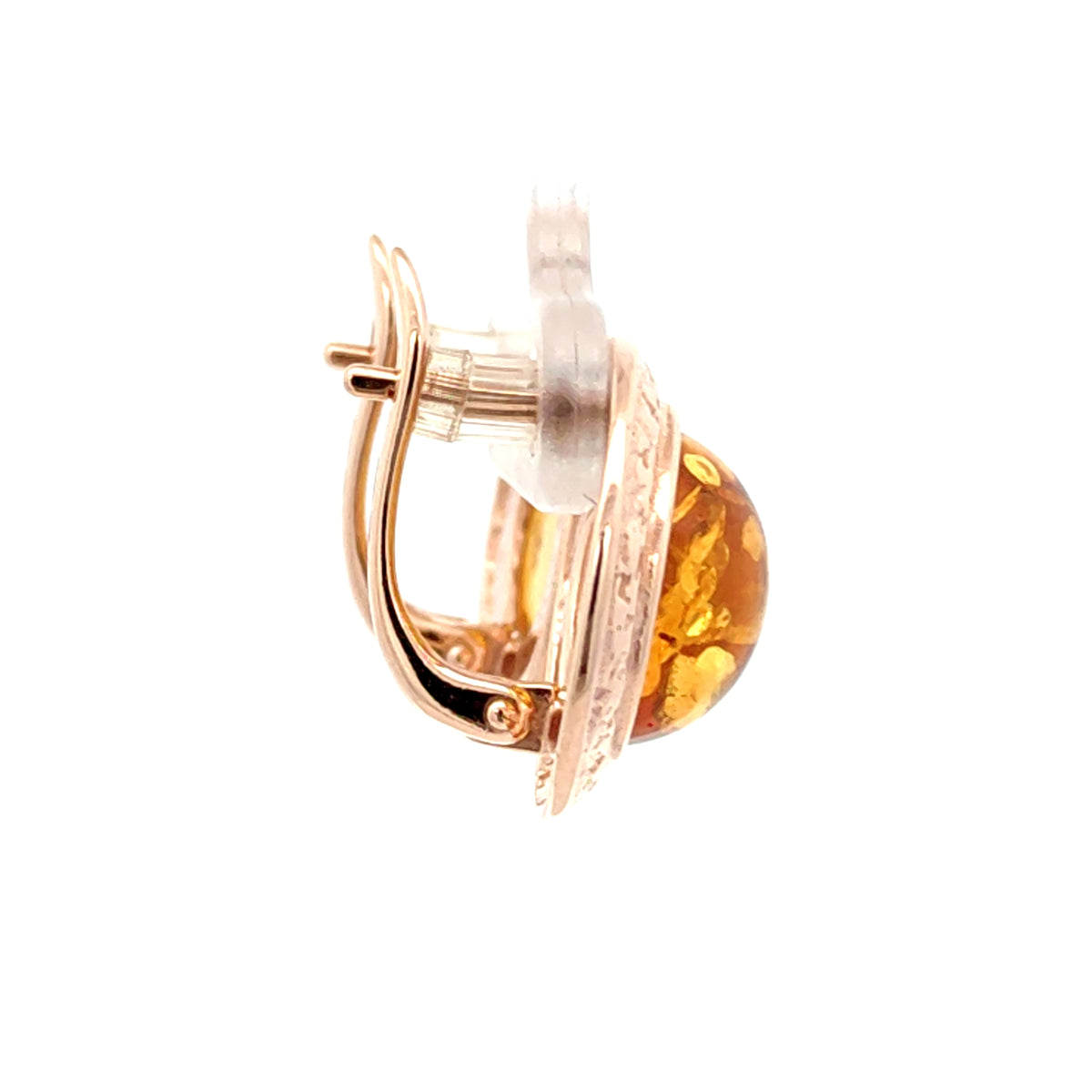 Round Baltic Amber Earrings in Rose Gold Plated Sterling Silver