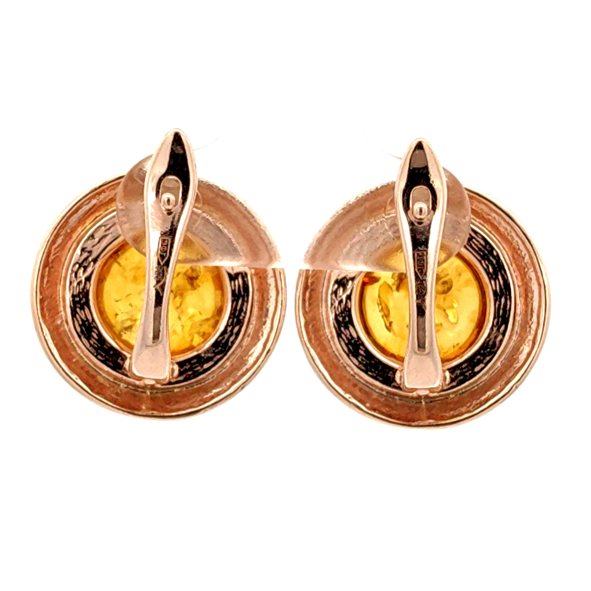 Round Baltic Amber Earrings in Rose Gold Plated Sterling Silver