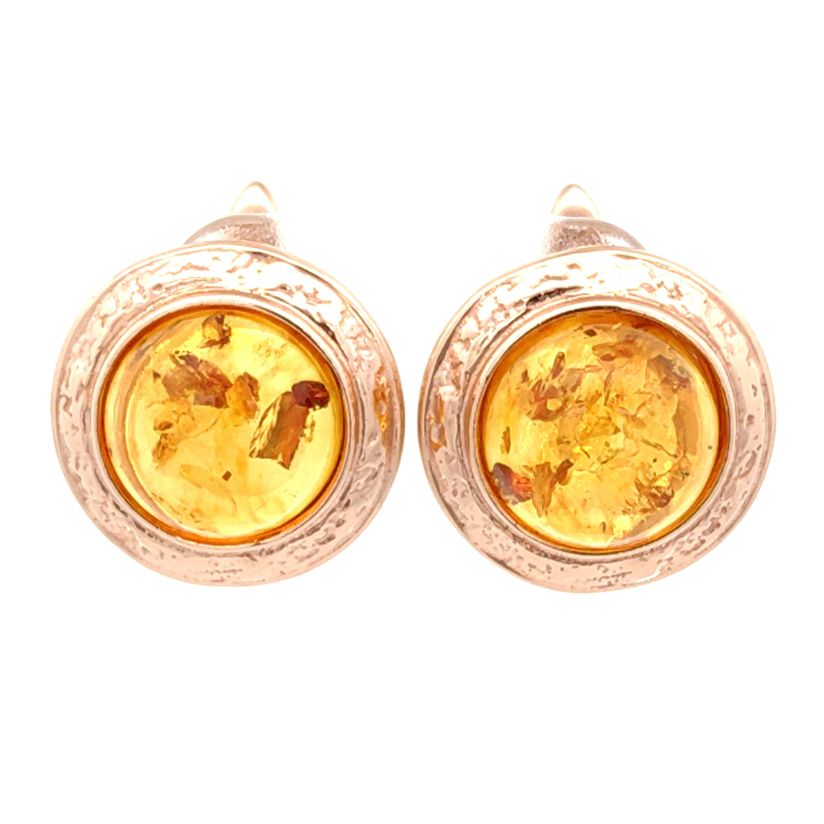 Round Baltic Amber Earrings in Rose Gold Plated Sterling Silver