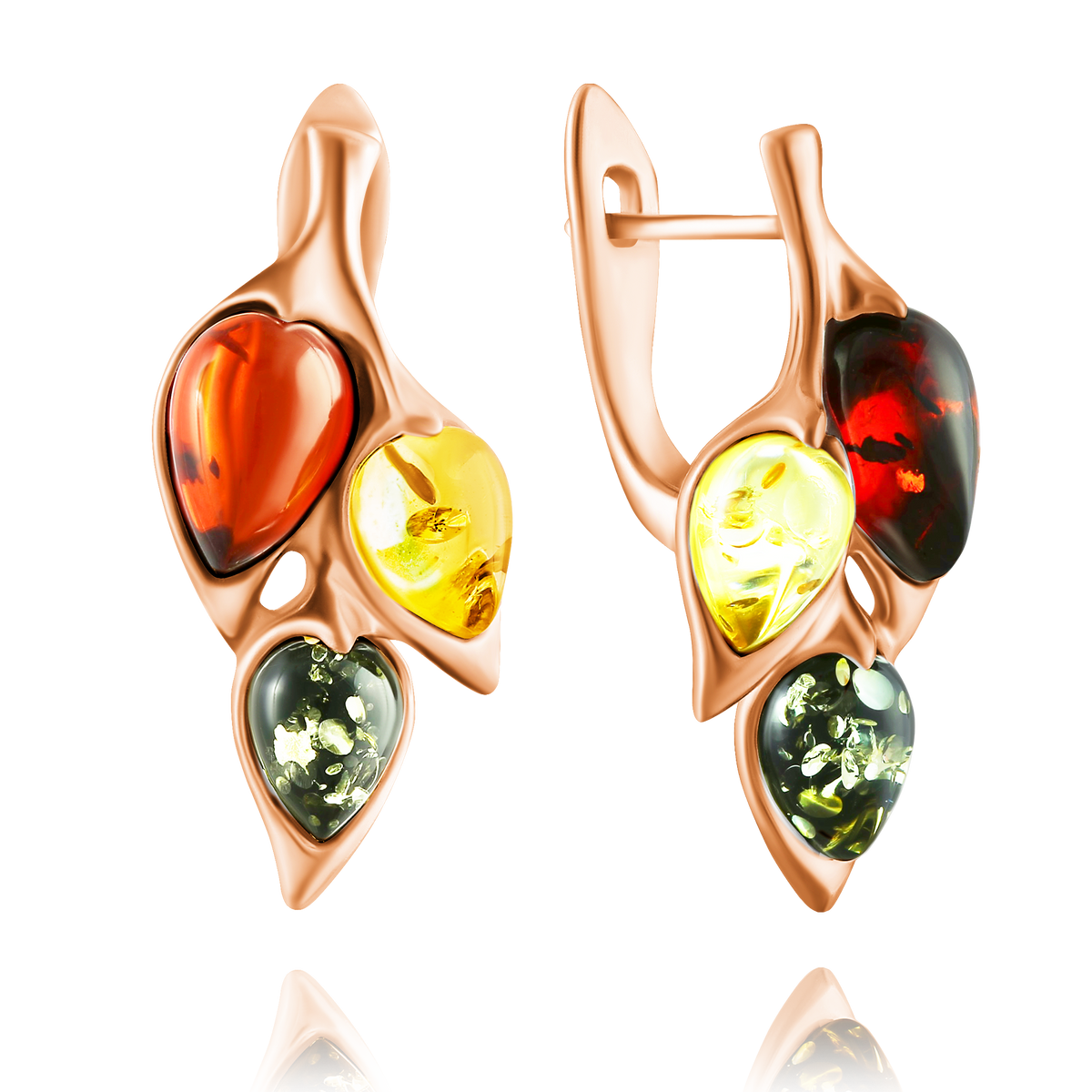 Multicolor Baltic Amber Triple Drop Earrings