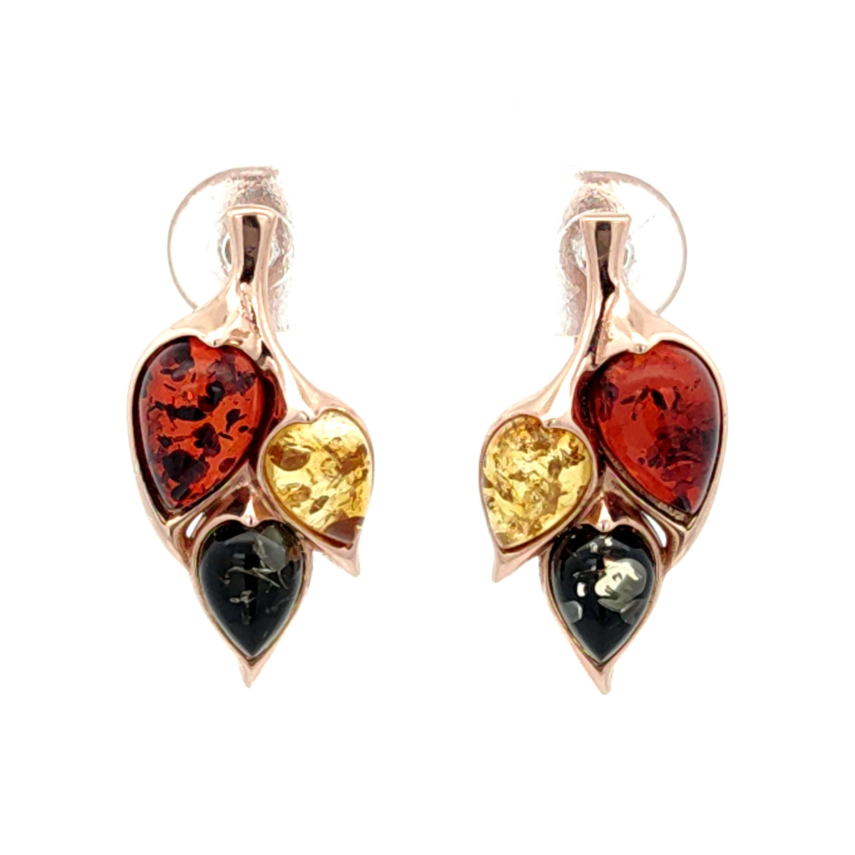 Multicolor Baltic Amber Triple Drop Earrings