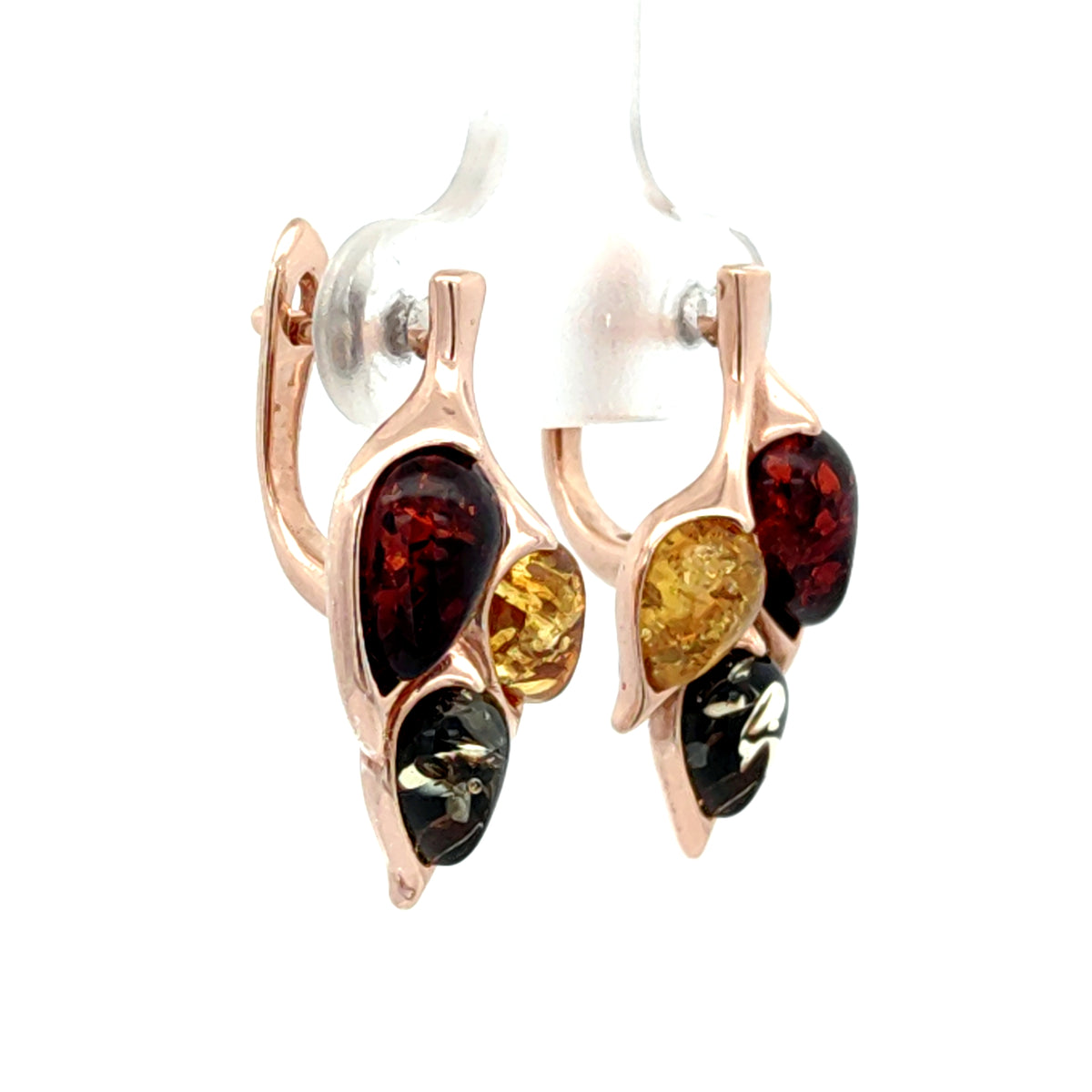Multicolor Baltic Amber Triple Drop Earrings