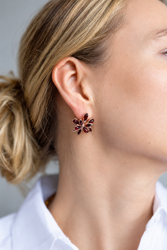 Cognac Baltic Amber Floral Statement Earrings
