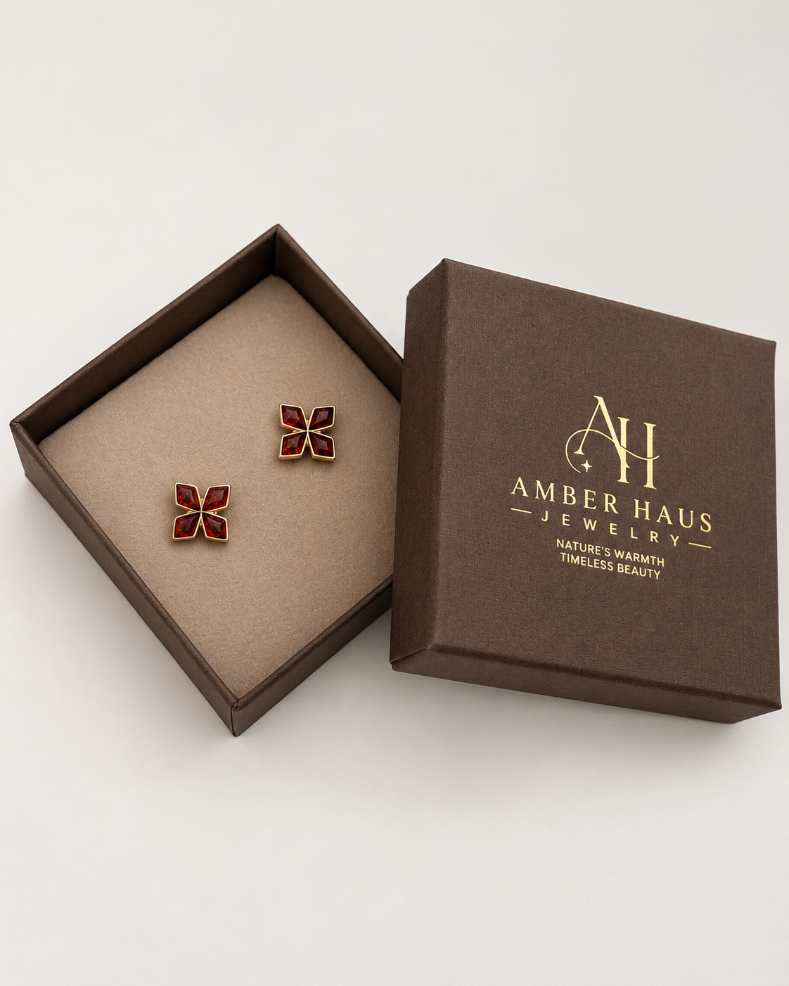 Cognac Baltic Amber Flower Stud Earrings