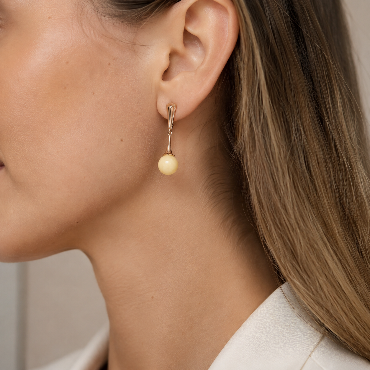 Creamy yellow Drop Earrings, 925 Sterling Silver, 14K Rose Gold Plated, Nickel Free