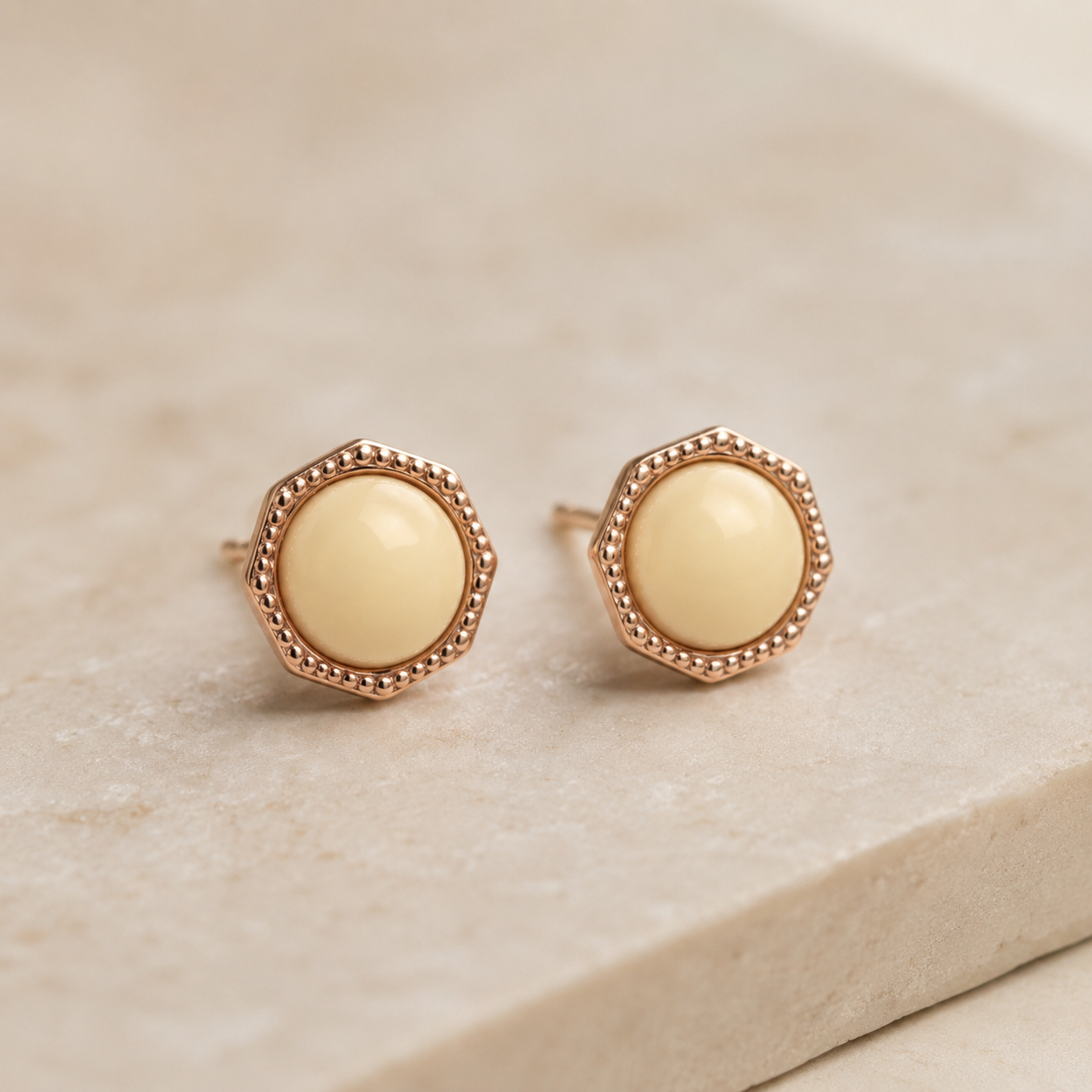 Natural Baltic Amber Women Stud Earrings, 925 Sterling Silver, 14K Rose Gold Plated, Nickel Free