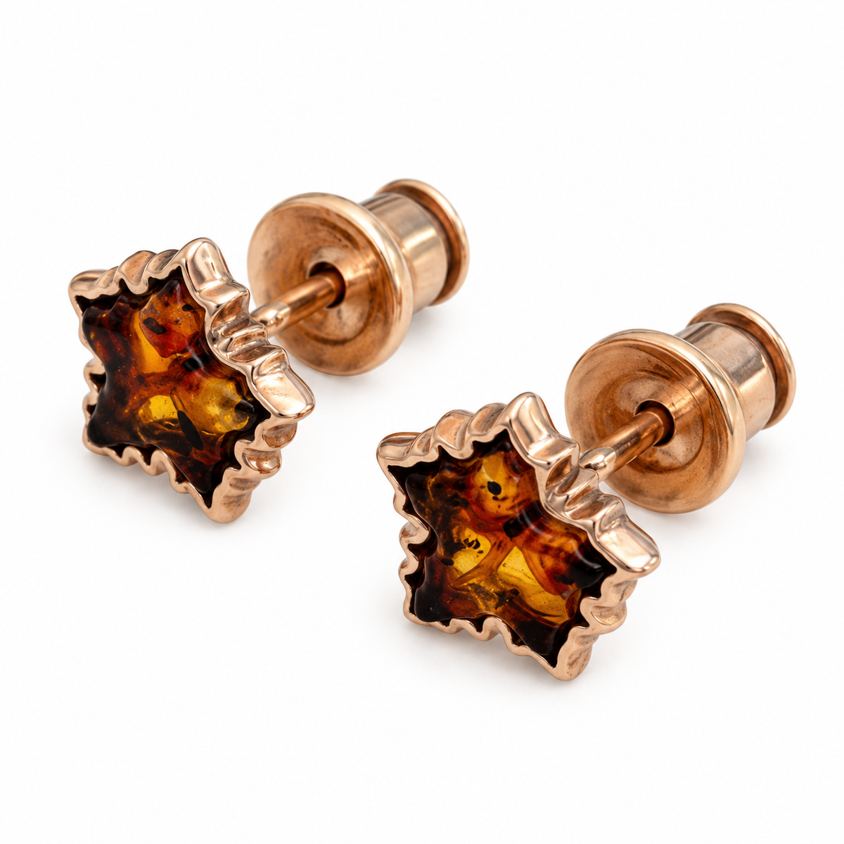 Petite Baltic Amber Maple Leaf Stud Earrings