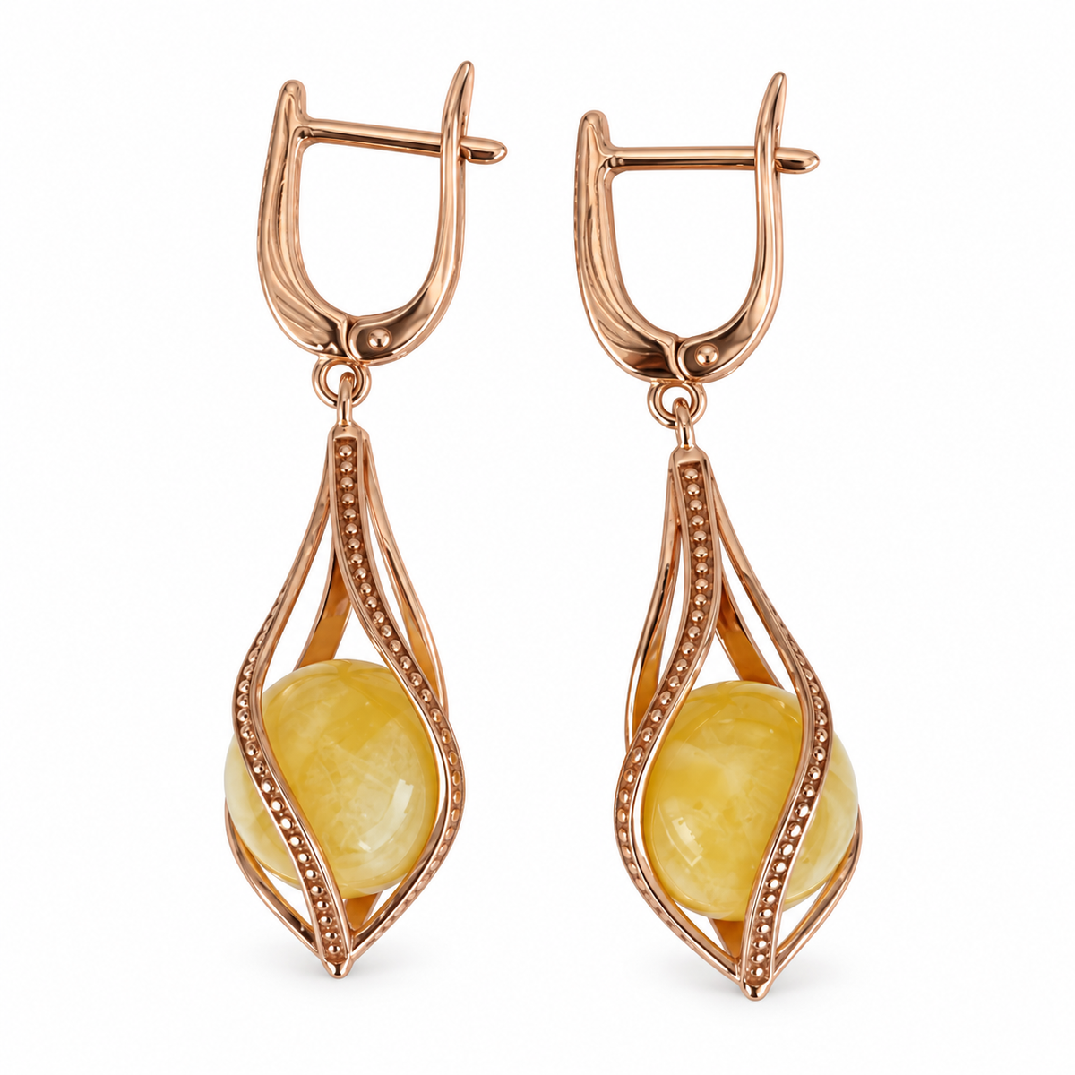 Sculptural Baltic Amber Drop Earrings