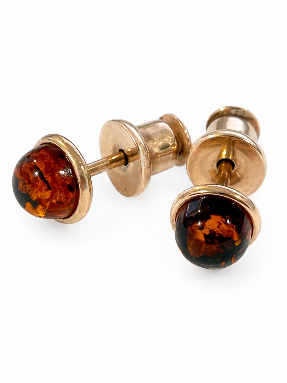 Natural Baltic Amber Stud Earrings, 925 Sterling Silver, 14K Rose Gold Plated, Nickel Free