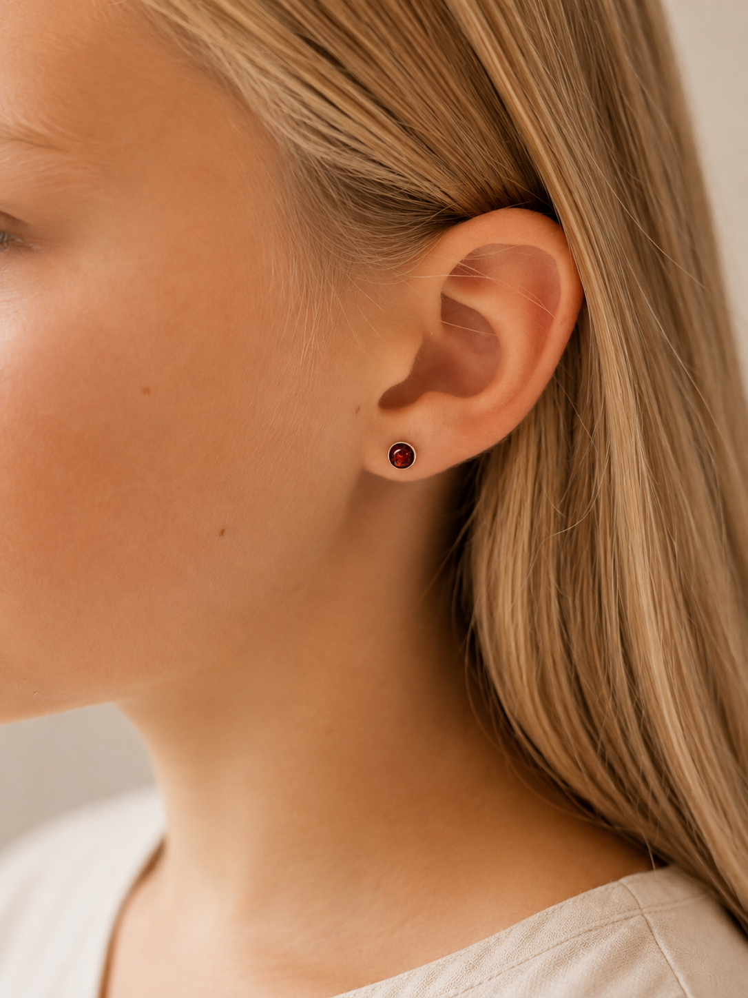 Natural Baltic Amber Stud Earrings, 925 Sterling Silver, 14K Rose Gold Plated, Nickel Free