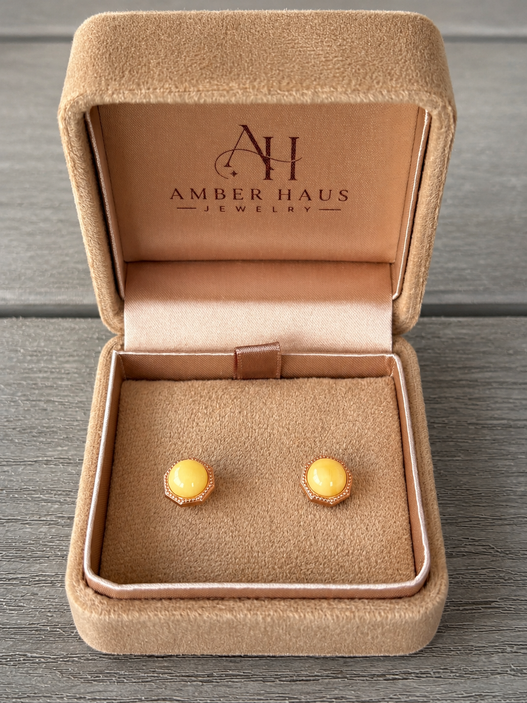 Natural Baltic Amber Women Stud Earrings, 925 Sterling Silver, 14K Rose Gold Plated, Nickel Free