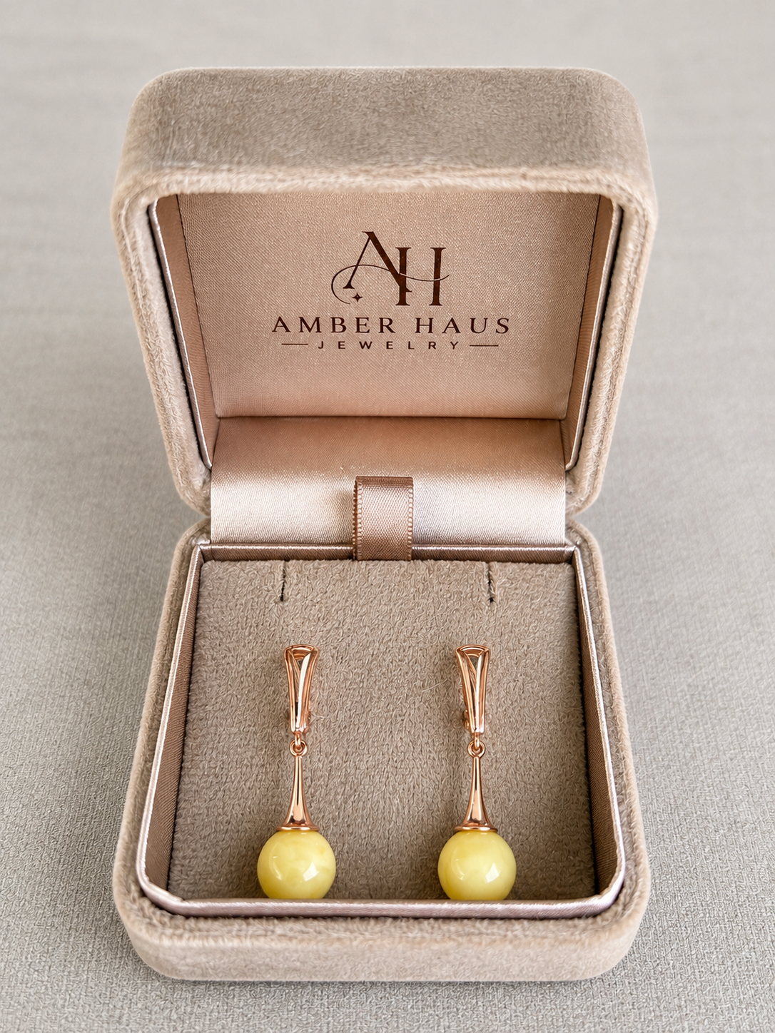 Creamy yellow Drop Earrings, 925 Sterling Silver, 14K Rose Gold Plated, Nickel Free