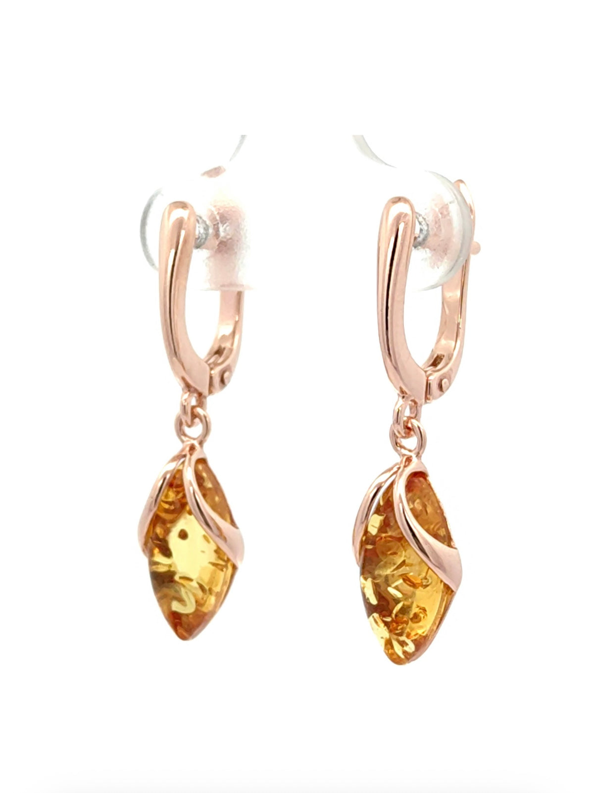 Natural Baltic Amber Drop Earrings in Rose Gold Plated Sterling Silver