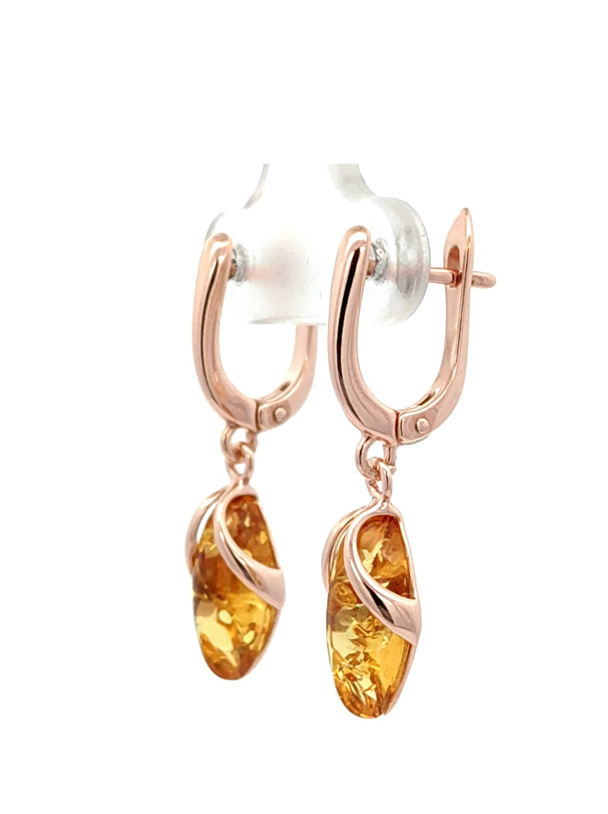 Natural Baltic Amber Drop Earrings in Rose Gold Plated Sterling Silver