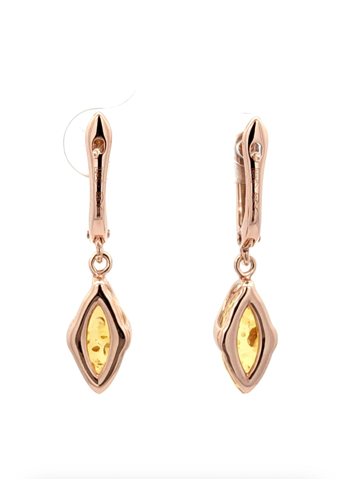 Natural Baltic Amber Drop Earrings in Rose Gold Plated Sterling Silver