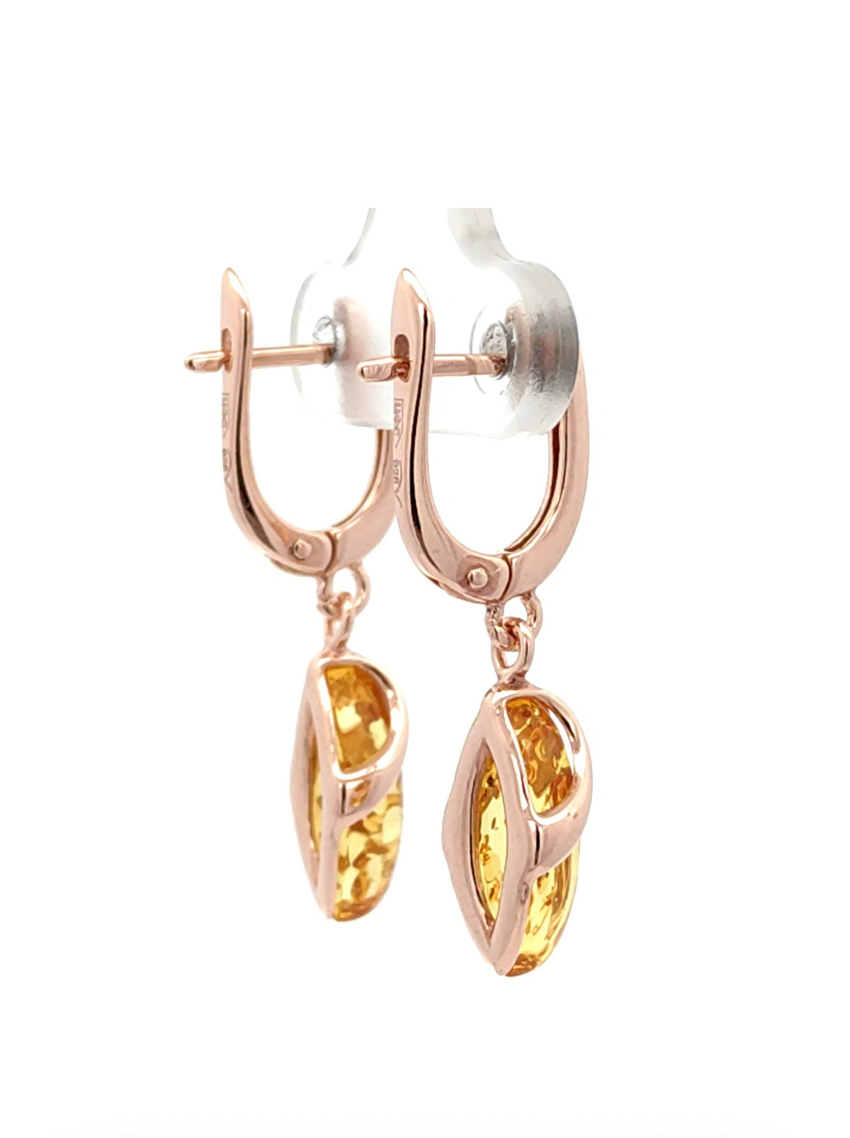 Natural Baltic Amber Drop Earrings in Rose Gold Plated Sterling Silver