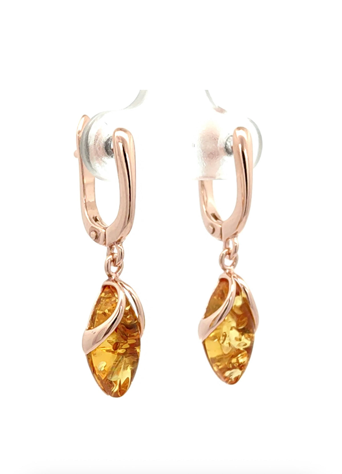 Natural Baltic Amber Drop Earrings in Rose Gold Plated Sterling Silver