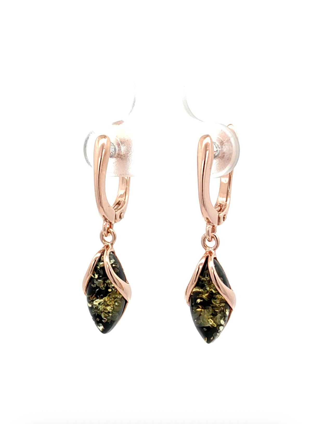 Natural Baltic Amber Drop Earrings in Rose Gold Plated Sterling Silver
