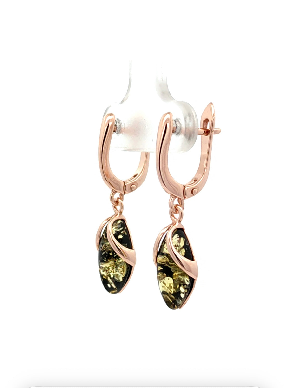 Natural Baltic Amber Drop Earrings in Rose Gold Plated Sterling Silver
