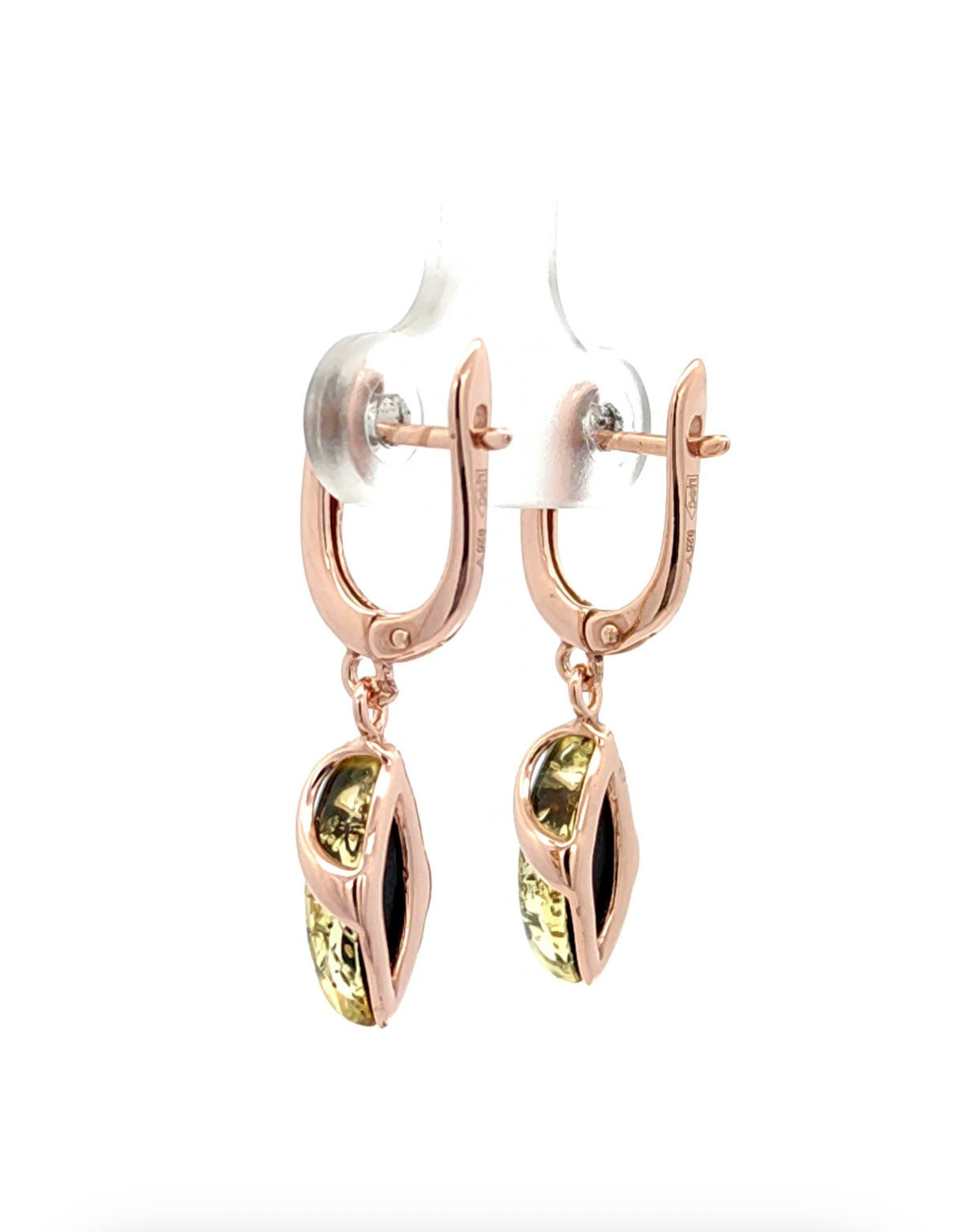 Natural Baltic Amber Drop Earrings in Rose Gold Plated Sterling Silver