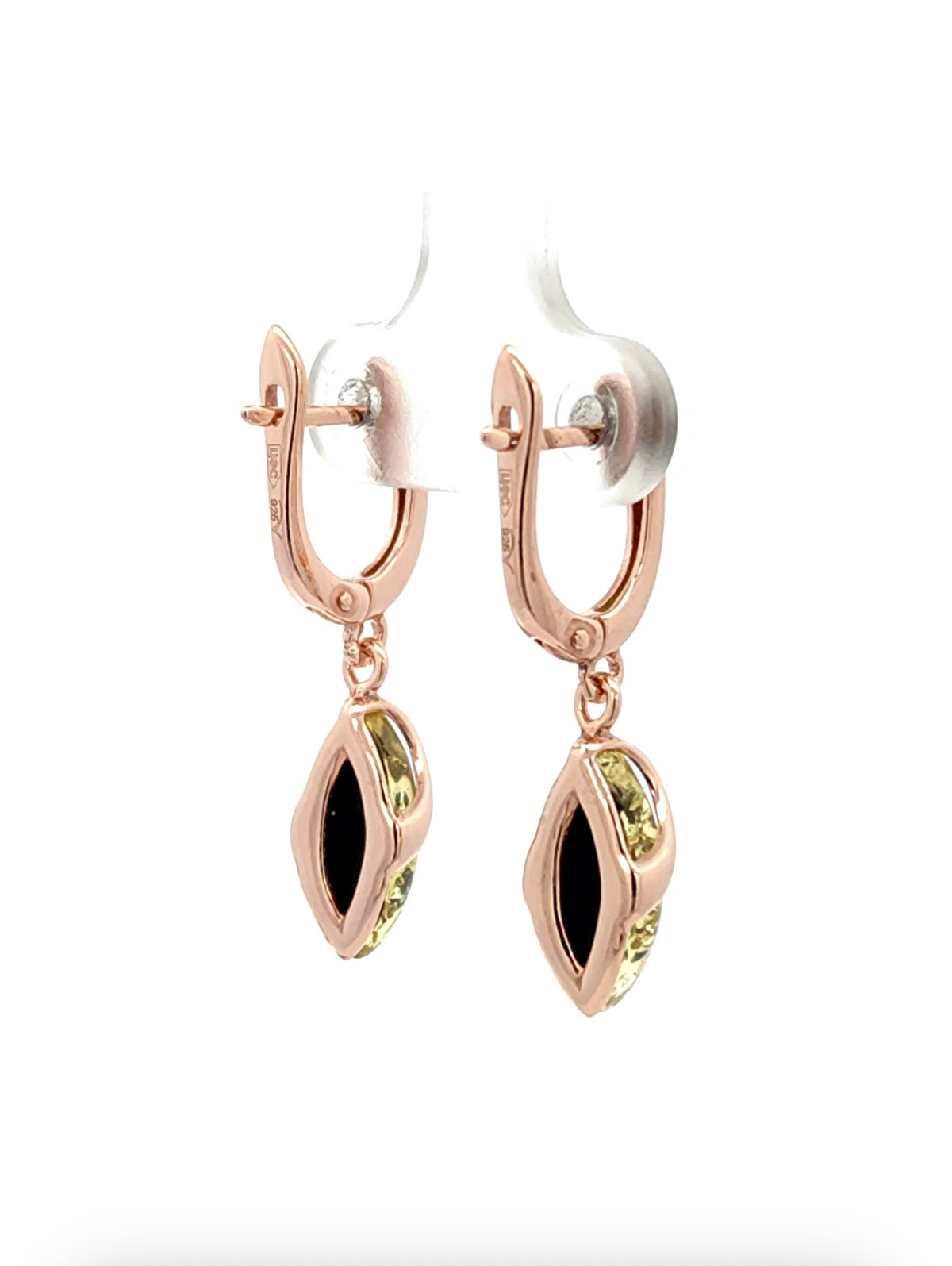 Natural Baltic Amber Drop Earrings in Rose Gold Plated Sterling Silver