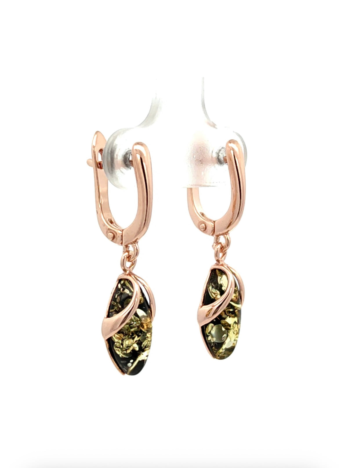 Natural Baltic Amber Drop Earrings in Rose Gold Plated Sterling Silver