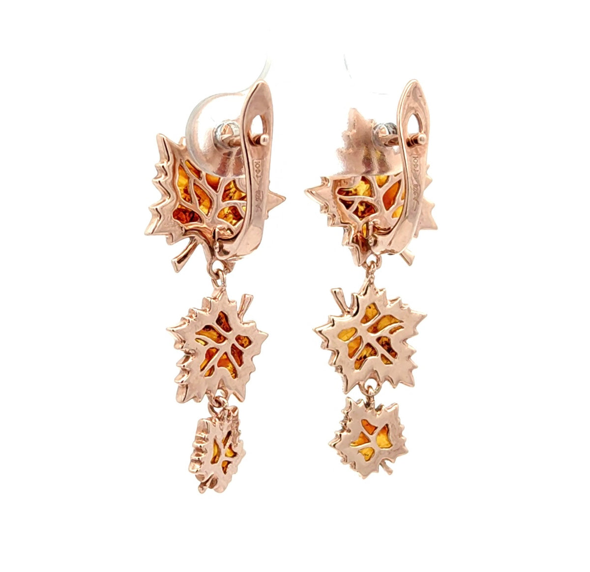 Natural Baltic Amber Maple Leaf Drop Earrings