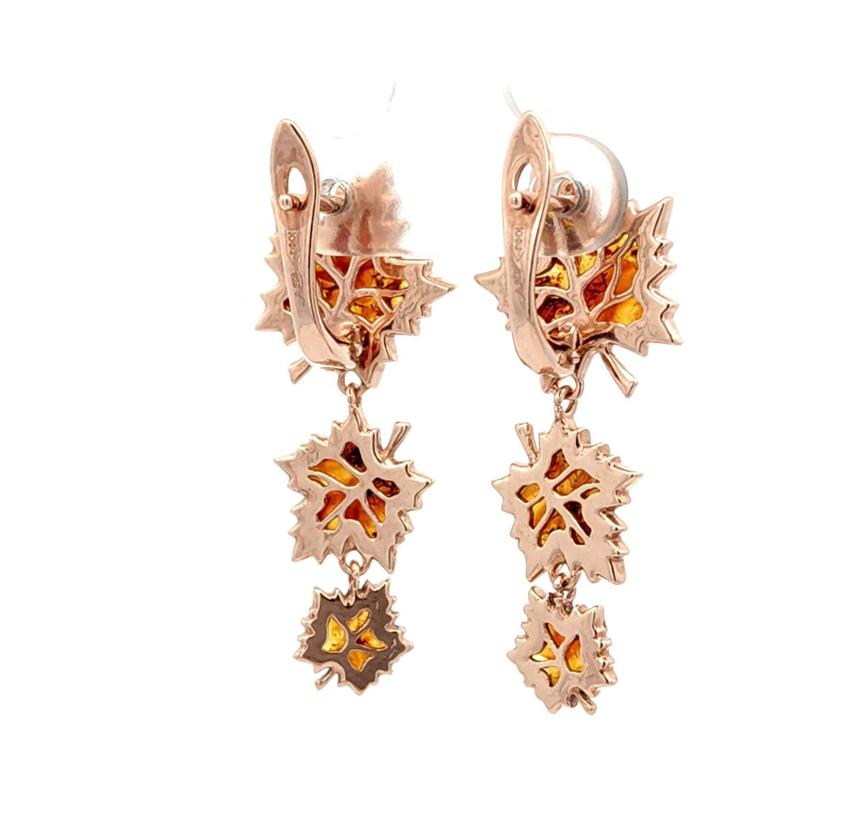 Natural Baltic Amber Maple Leaf Drop Earrings