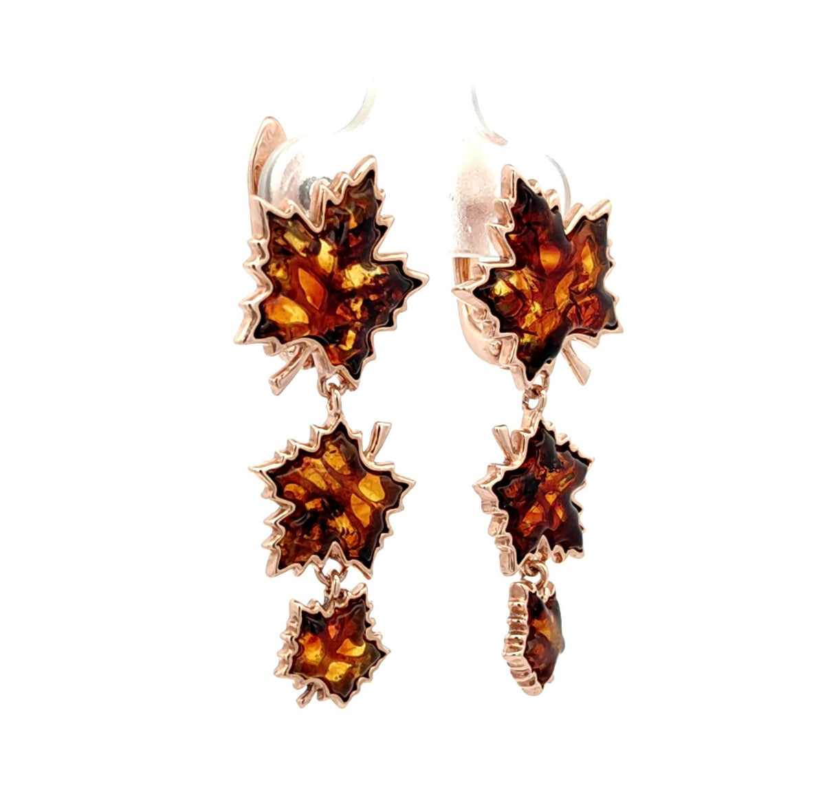 Natural Baltic Amber Maple Leaf Drop Earrings