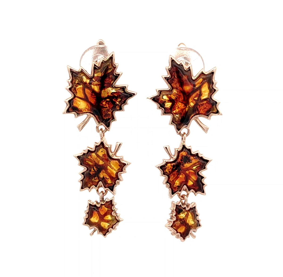 Natural Baltic Amber Maple Leaf Drop Earrings